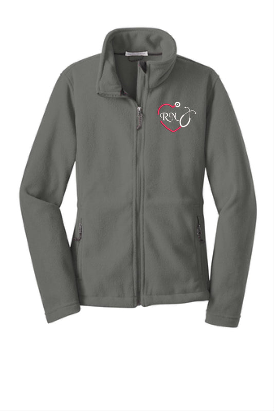 Custom Fleece Jacket with Heart Monogram & RN - Personalized Lightweight Layer.