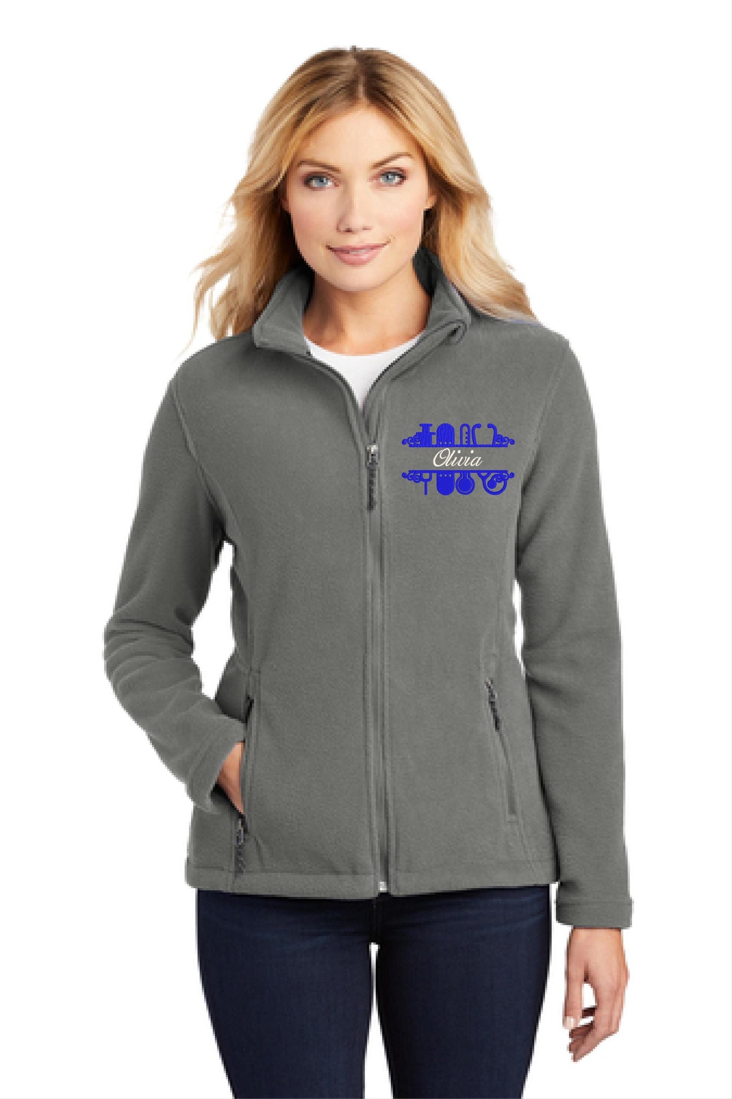 Custom Embroidered Microfleece Medical Jacket - Lightweight, Full Zip, Thin Fleece with Heart & Stethoscope Monogram