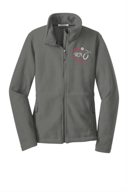 Custom Fleece Jacket with Heart Monogram & RN - Personalized Lightweight Layer.