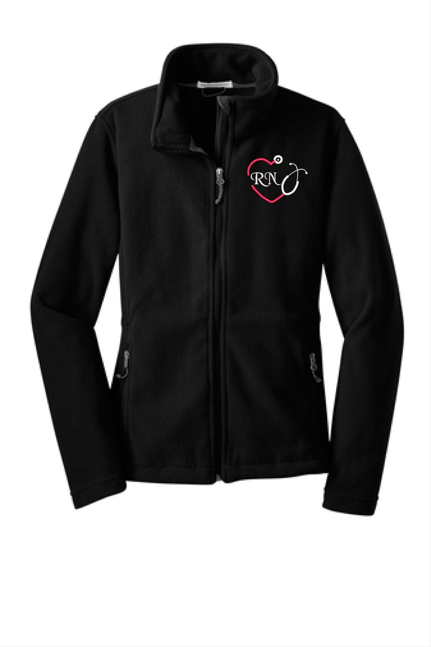 Custom Fleece Jacket with Heart Monogram & RN - Personalized Lightweight Layer.