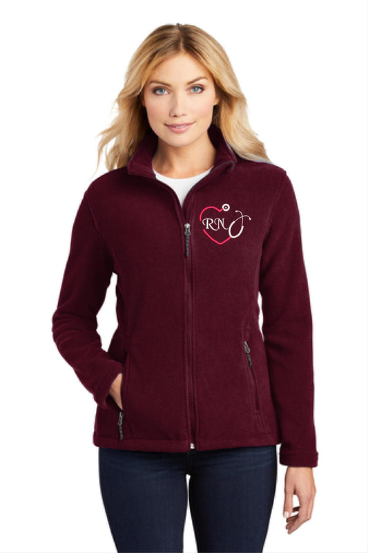 Custom Fleece Jacket with Heart Monogram & RN - Personalized Lightweight Layer.